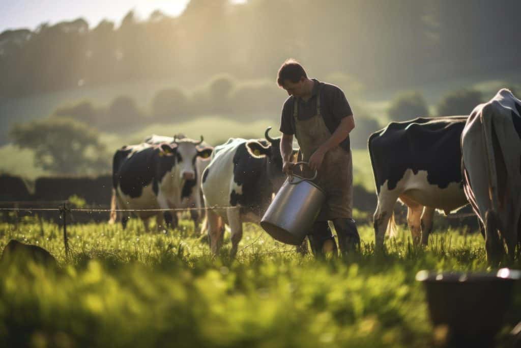 Farmer Feeding Cows