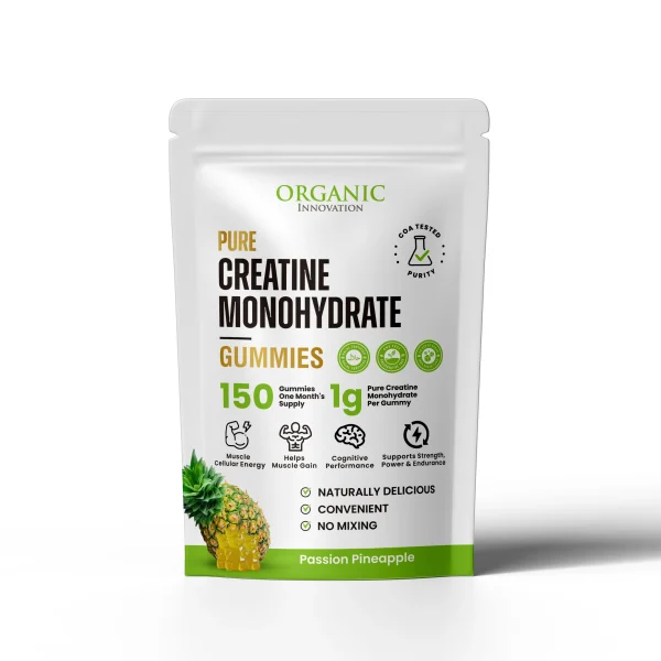 Organic Innovation Pure Creatine Monohydrate Gummies Passion Pineapple 150 gummies front of pack