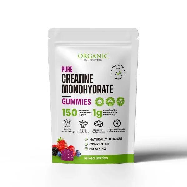 Organic Innovation Pure Creatine Monohydrate Gummies Mixed Berries 150 gummies front of pack