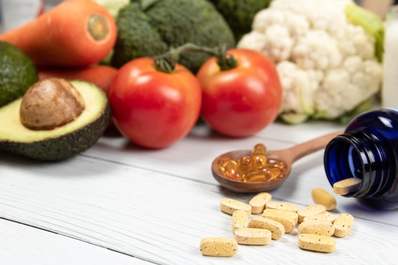 close-up-vitamins-supplements-white-wooden-table-with-blue-bottle