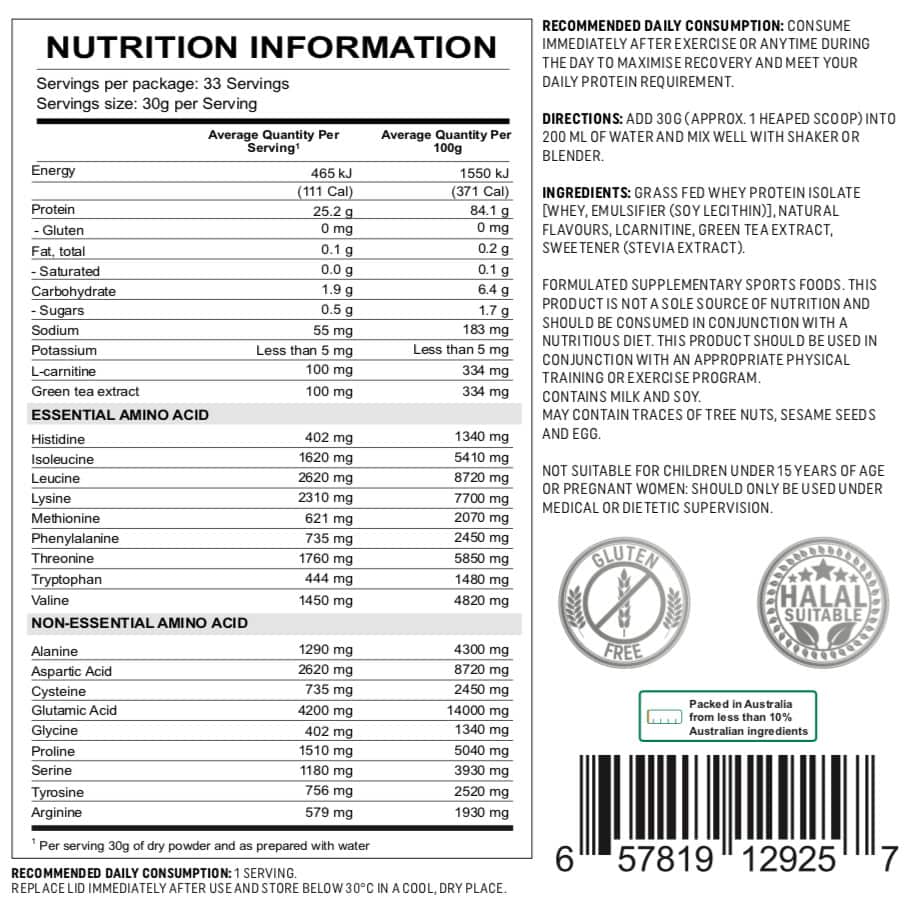 Pure Protein Grass Fed Whey Protein Isolate Australia Organic Innovation